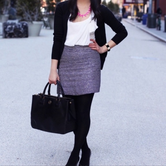 J. Crew Postage Stamp Blue Purple Tweed Metallic Mini Skirt - Picture 2 of 9